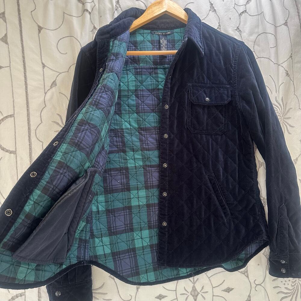 Lucky Brand Quilted Velvet Shirt Jacket Plaid Lined Women’s M